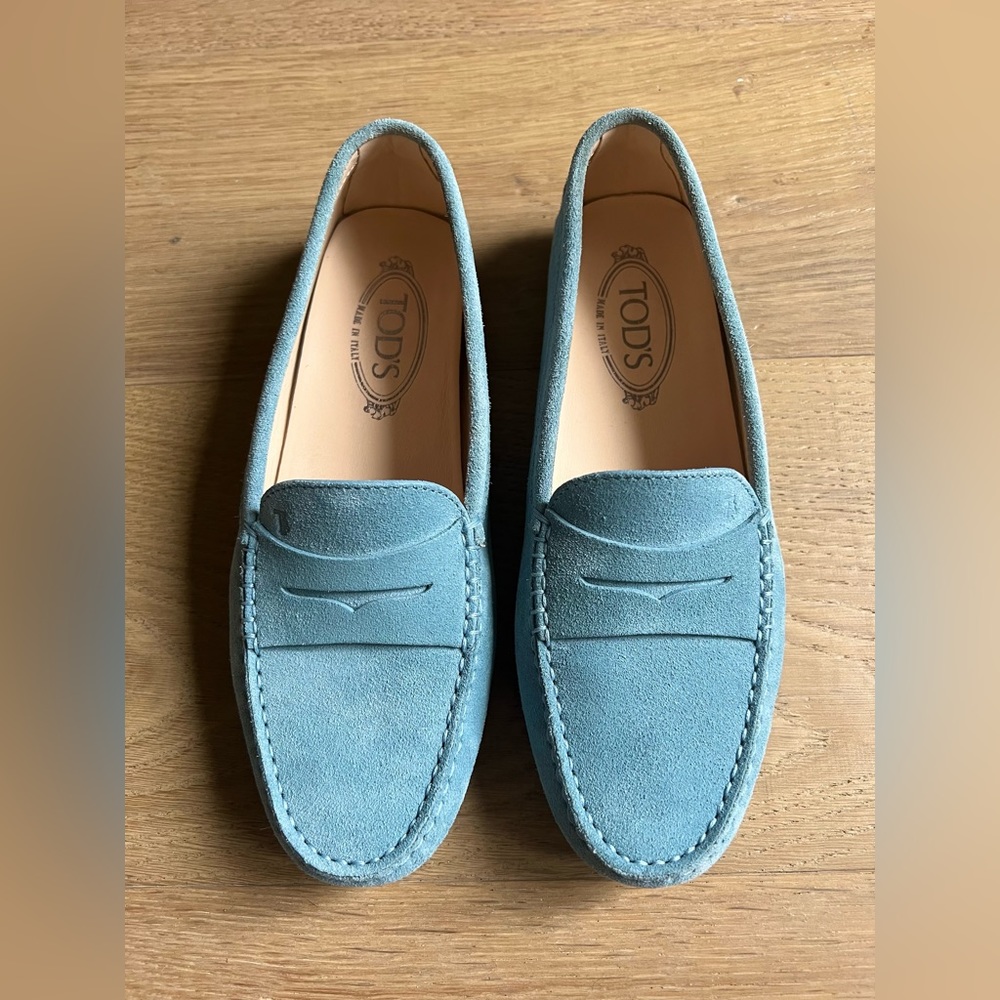 Tod’s Gommino Loafers Shoes 38.5 Dusty Blue Color Suede